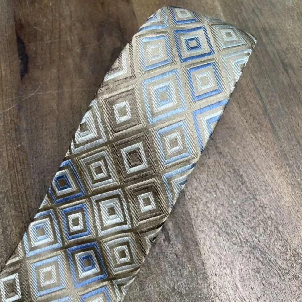 MICHAEL Michael Kors Mens 100% Silk Tie One‎ Size Tan Beige Blue Neutral Work